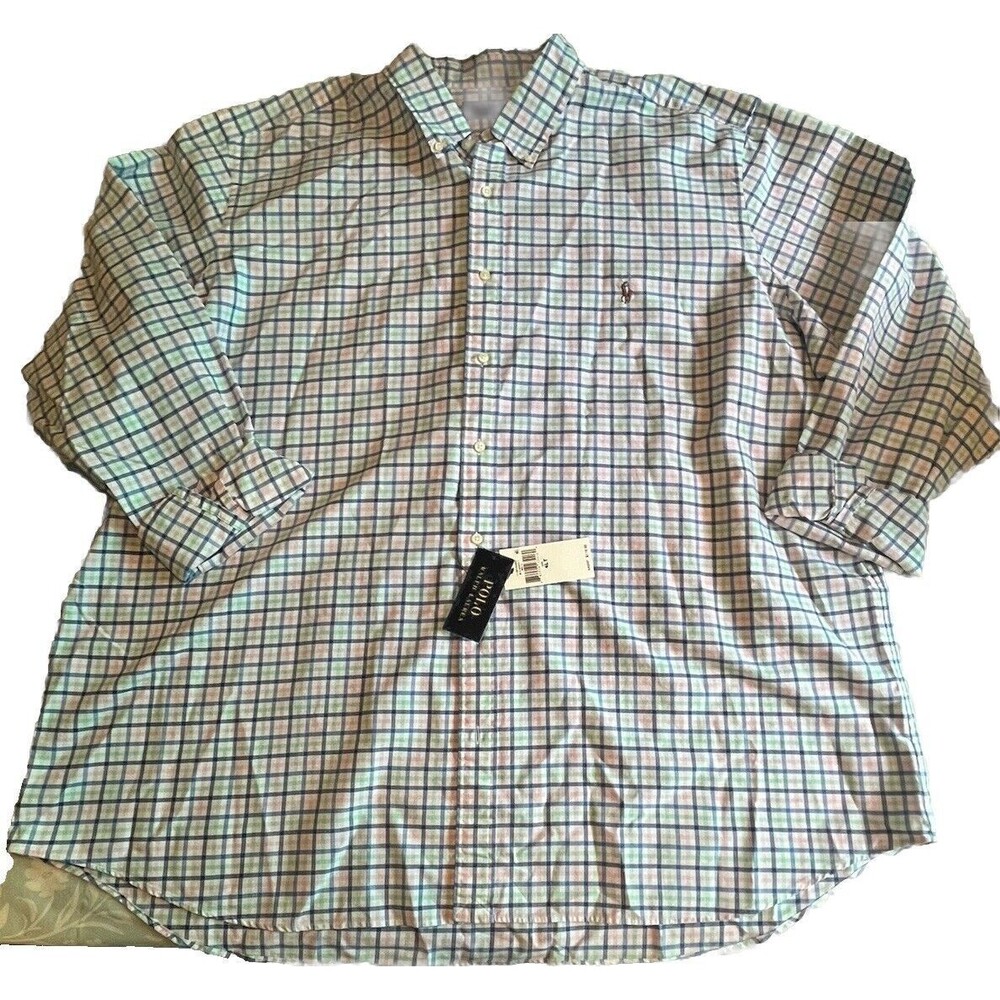Polo Ralph Lauren Dress Shirt 4LT Tall Blue Plaid Long Sleeve Button Up 4XLT
